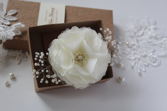 Flower Girl Hair Clip Flower Girl Gift Hair Flower With Pearls Ivory Wedding Hairpieces Hair Accessories Bridal Hair Flowers