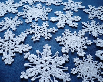 Hand Crochet Snowflake Ornaments, Set of 16, White Cotton Winter Decor