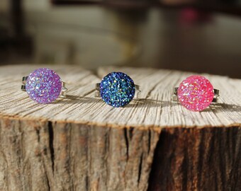 Purple, Blue, and Purple Faux Druzy Adjustable Ring, Faux Druzy Rings, Cabochon Rings, Cabochon, Unique Rings, Statement Ring