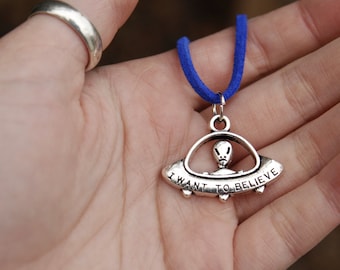 UFO Alien Necklace, I Want to Believe, Space, Galaxy