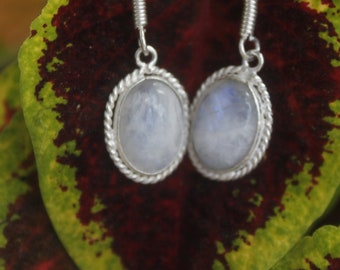 Moonstone Oval Dangle Earrings Sterling Silver