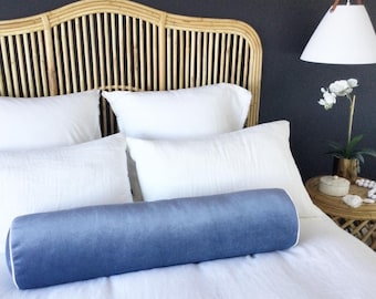 Velvet Bolster Pillow: Wedgewood Blue Bedroom Cushion