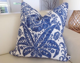 Blau Damast Leinen Kissenbezug: Dekoratives Kissen im Hamptons Style