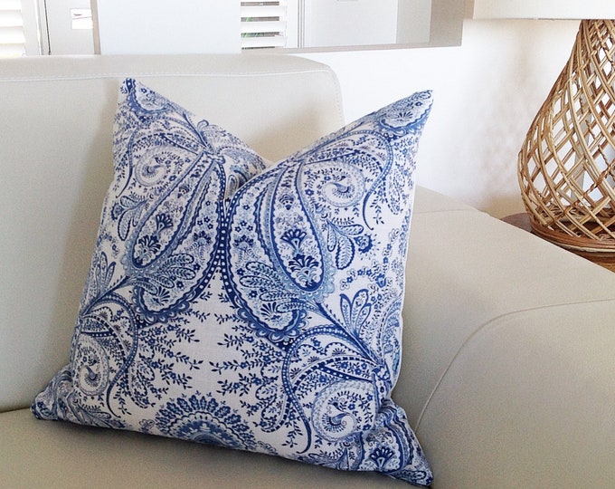 Cushions, Pillows, Paisley Blue & White Cushions Linen Floral Blue and