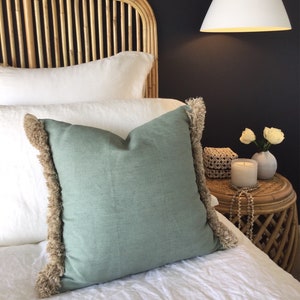 Sage Cushions, Sage Pillows, Fringe Cushions, Cushion Cover, Pillow Cover, Linen Coastal Boho Cushions.
