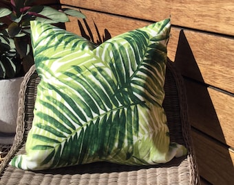 Palm Leaf Outdoor Cushion Cover: Tropical Green Pillow