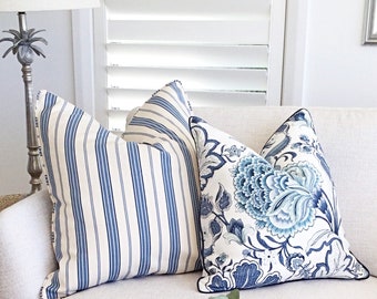 Hamptons Style Cushions, Linen Cushions, Jacobean Pillows, Hampton's Pillows, Cover Only. Blue & White Cushions, Scatter Cushion covers.