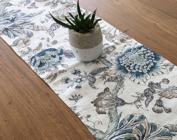 Hampton's Style Floral Linen Table Runner. Coastal Beach Etsy