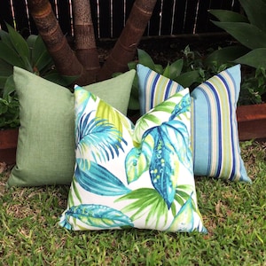 Outdoor Kussens, Tropische Outdoor Kussenhoezen, Aqua, Seneca Caribe Pillow Covers, Cushion Covers, Tropical Pillows