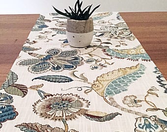 Table Runner Hampton's Style Floral Linen Table Runner. Teal Home Decor. Finders Keepers Table Runner