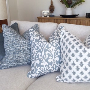 Hamptons Style Cushions, Hampton's Pillows, Cover Only. Steel Grey Blue & White Cushions, Scatter Cushion covers.