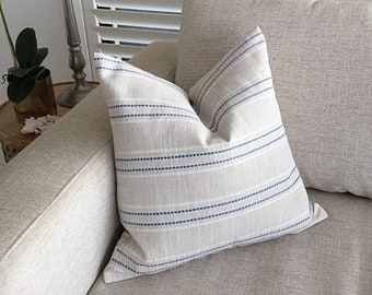 Striped Blue and Natural Linen Pillows, Blue Linen Cushion Cover, Striped Pillow, Striped Cushions, Toss Pillows