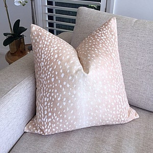 Blush Cushion Cover, Antelope Cushions, Linen Animal Print Cushions, Peach Pillows, Toss Pillows, Linen Pillows. Euro Pillows