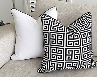 Black and White Cushion Covers, 9.3oz White Canvas Scatter Cushion. Black and White Towers Pillow Cover.