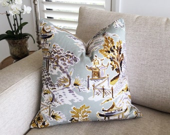 Oriental toile | Etsy Taupe and Yellow Dragon Pillow Waverly
