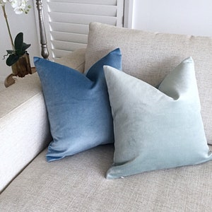 Velvet Pillow Covers, Velvet Cushion Covers, Seafoam Velvet, Wedgewood Blue Velvet, Sky Blue Velvet
