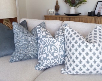 Cojines estilo Hamptons, almohadas Hampton, solo funda. Cojines gris acero, azul y blanco, fundas de cojines dispersos.