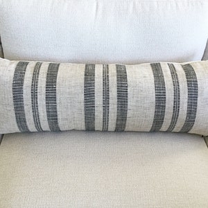 Linen Pillow Lumbar Pillow, Natural a linen Lumber Black and Natural Double Issue Natural Black Stripe