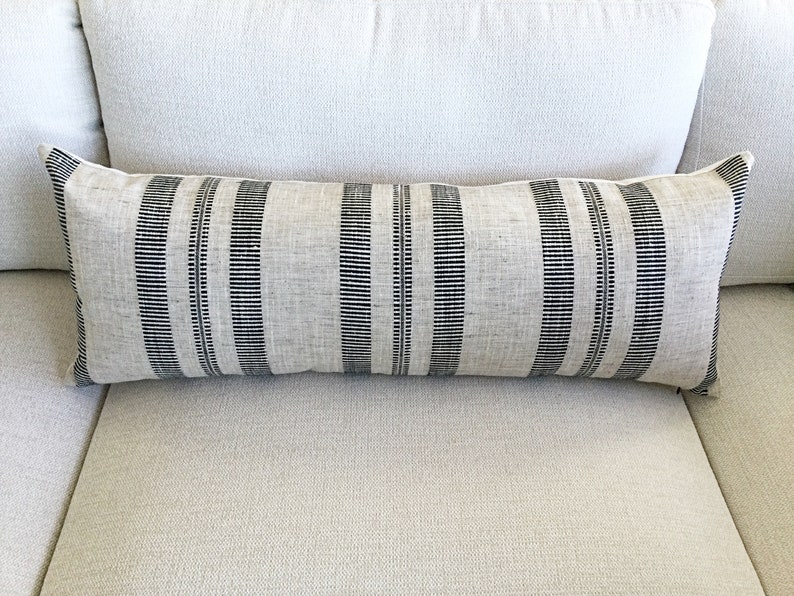 Linen Pillow Lumbar Pillow, Natural a linen Lumber Black and Natural Double Issue Natural Black Stripe