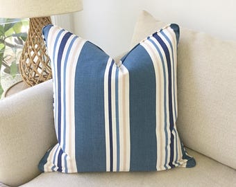 Coastal Style Striped Pillow Cover: Sapphire Blue Stripes