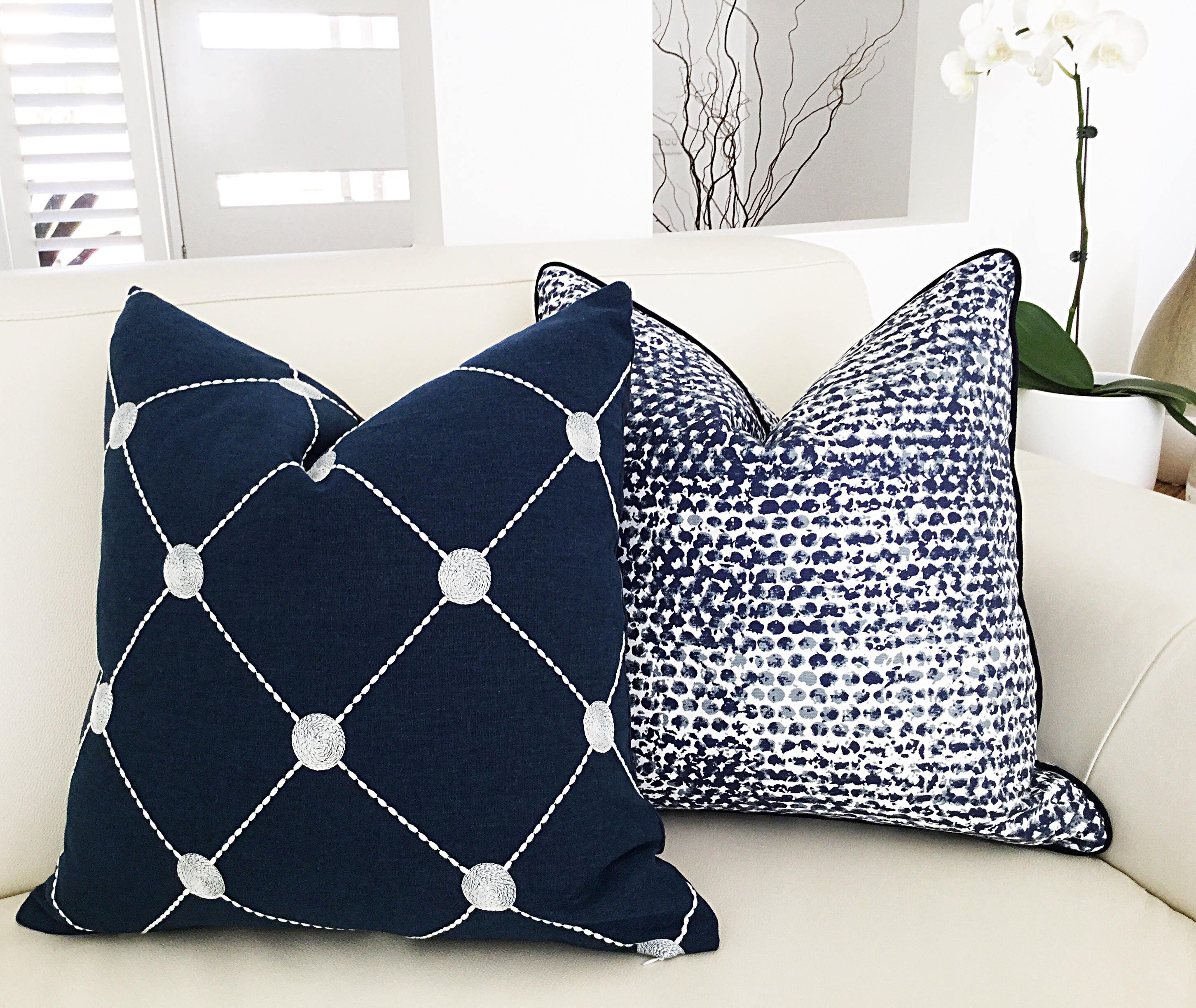 ON SALE Cushions Navy Cushion Cover Navy Pillows Blue and Grey