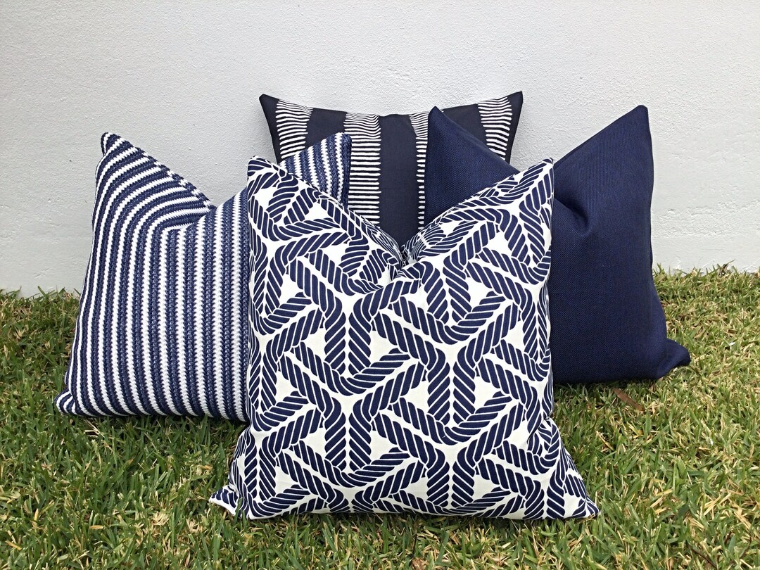 Outdoor Pillows Outdoor Cushions Navy Outdoor Pillows Navy Etsy UK