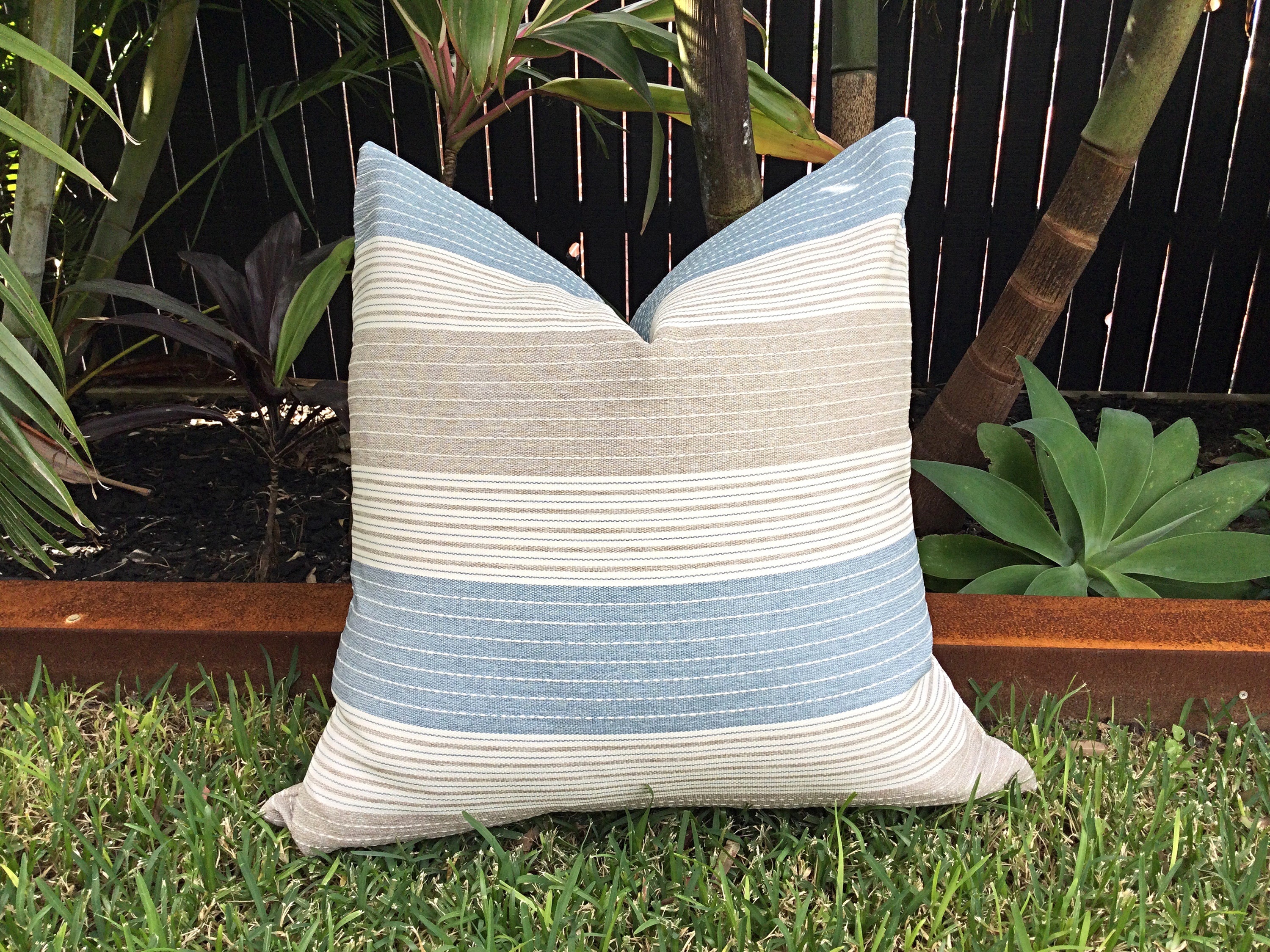 Esme Outdoor Water Resistant Fabric Solid and Striped Square Throw Pillows, Set of 4, Dark Teal Esme Outdoor Water Resistant Fabric Solid and Striped Square Throw Pillows, Set of 4, Dark Teal