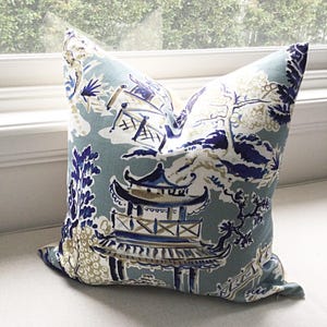 Pagoda Cushion Cover: Seafoam Oriental Pillow