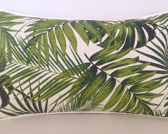 Lumbar Pillow Palm Leaf Pillows Tropical Pillows, Tropical Cushion Cover, Natural, Turquoise Cushions, Scatter Cushion, Blue & Green Pillows
