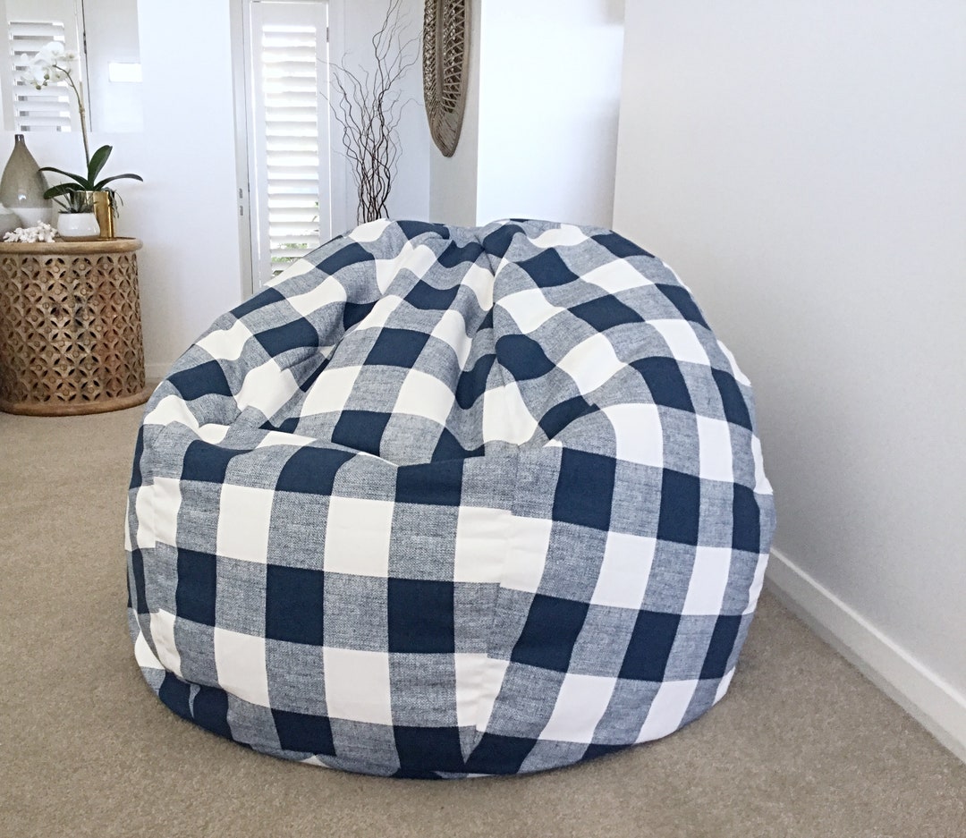 Bean Bag, Coastal Bean Bag Cover, Navy Check, Farmhouse Luxe Bean Bag