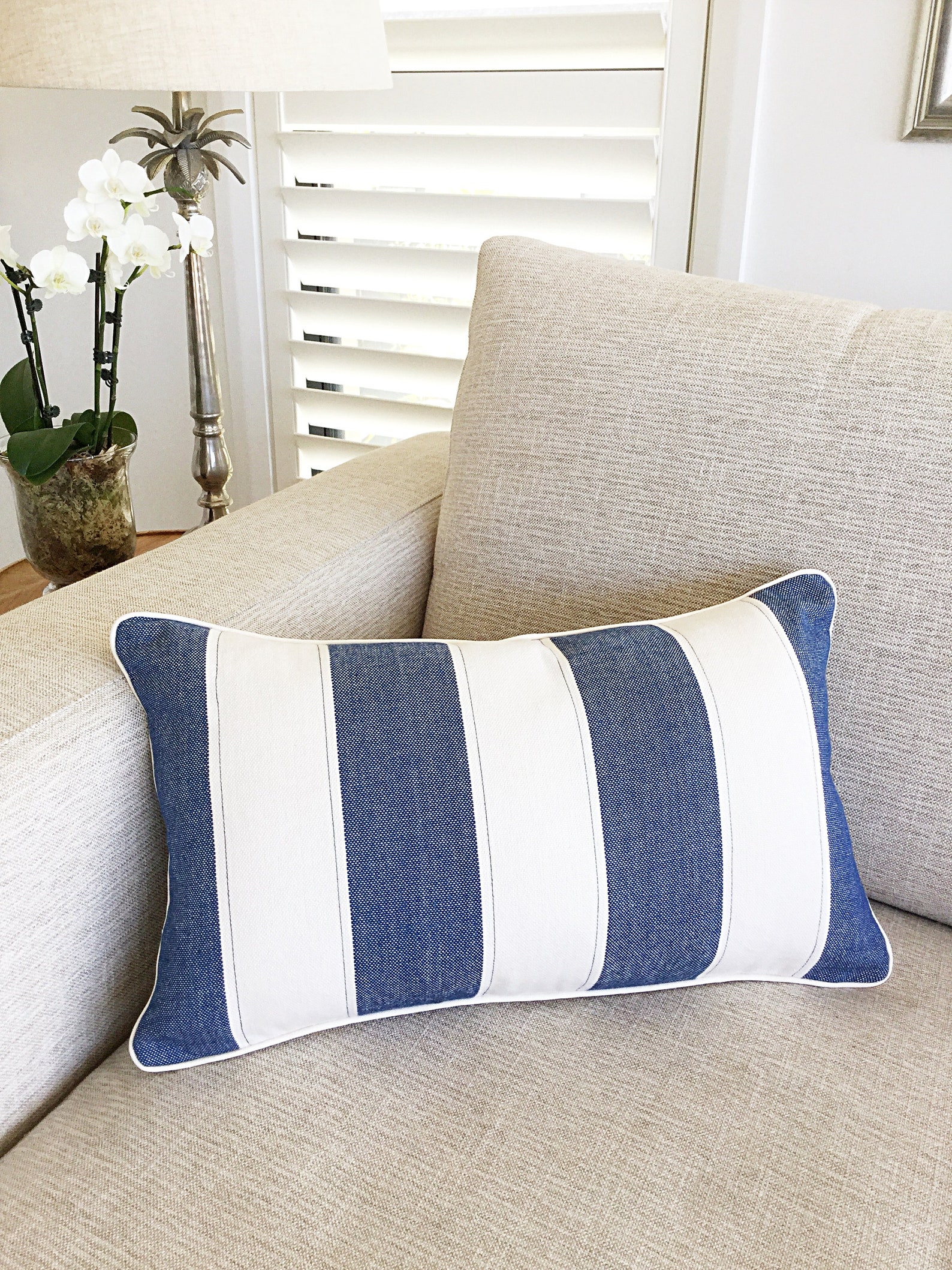 Coastal Cushions Striped Coastal Pillows Seafoam Stripe Navy Etsy