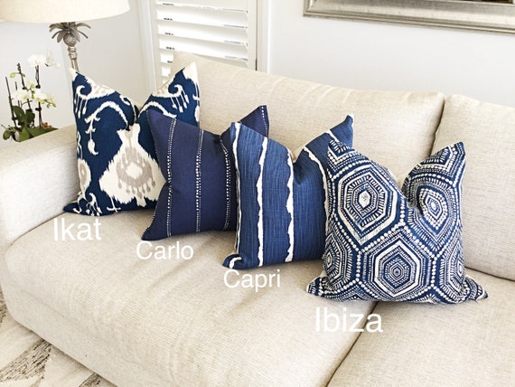 Coastal Cushions, Coastal Pillows, Indigo Blue Pillows, Coastal Vista Linen  Designer Pillows 