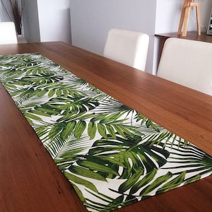 Palm Leaves Tropical Table Runner Coastal Classic. Vintage Hawaiian Style. Botanicals Beach House Decor. Retro Tropical image 1