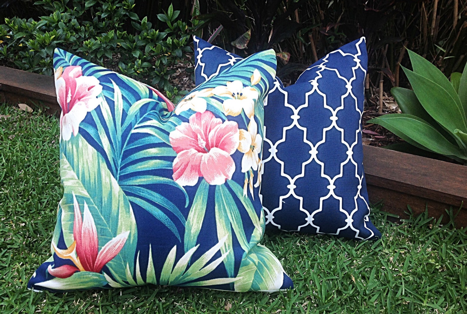 Outdoor Cushions Blue Tropical Outdoor Cushions Hibiscus Etsy Australia