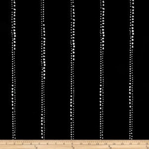 May include: Black and white striped fabric with a repeating pattern of small white dots. The fabric has a subtle sheen and a smooth texture.