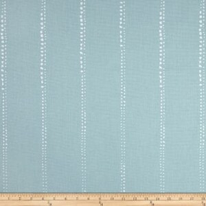 May include: A light blue fabric with a white dotted stripe pattern. The fabric is measured in inches on a ruler.