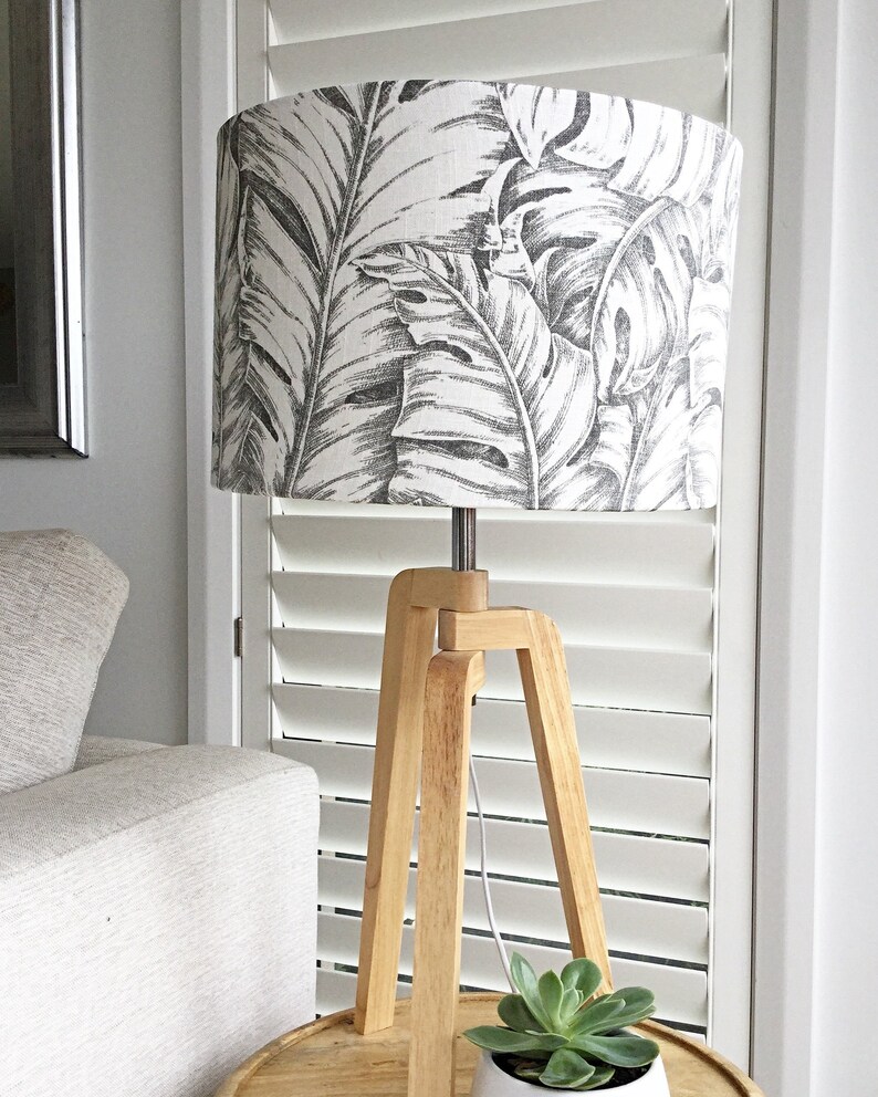 Lampshade Coastal Lamp Shade Grey and White Jungle Love Linen Etsy Australia