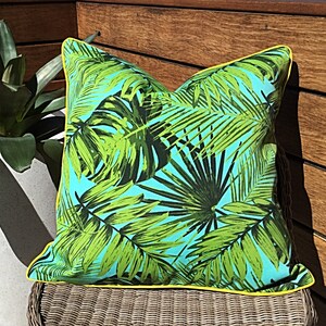 Outdoor Cushions Aruba Palm Leaf Tropical Pillows, Tropical Cushion Covers, Turquoise Cushions, Scatter Cushion, Blue & Green Pillows image 2