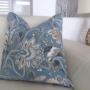 Hamptons Style Linen Cushion Cover: Blue & White Floral Pillow