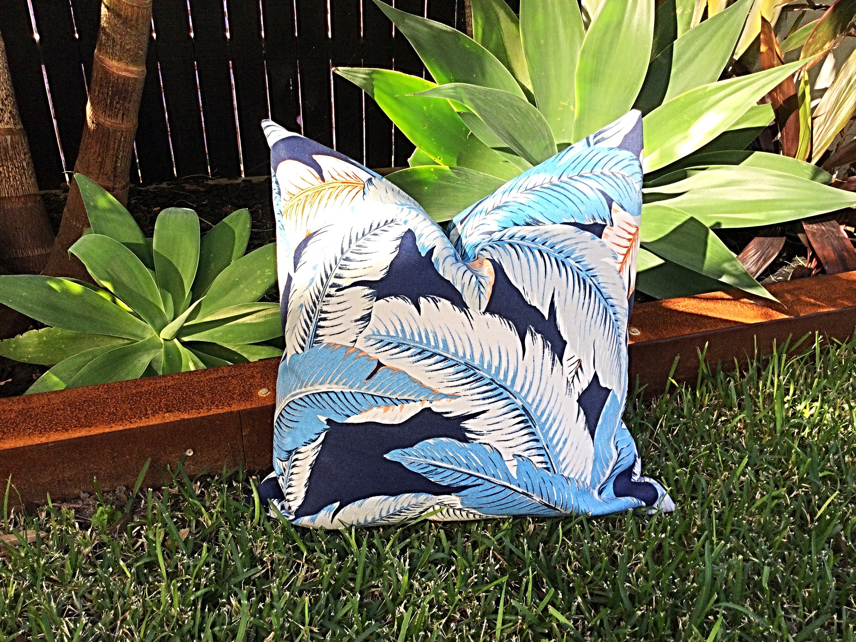 couvertures extérieures de coussin paumes se balançant, bleues, couverture extérieure d'oreiller, tissu extérieur tommy bahama