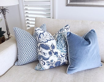 Hamptons Style Cushions, Linen Cushions, Jacobean Pillows, Hampton's Pillows, Cover Only. Blue & White Cushions, Scatter Cushion covers.