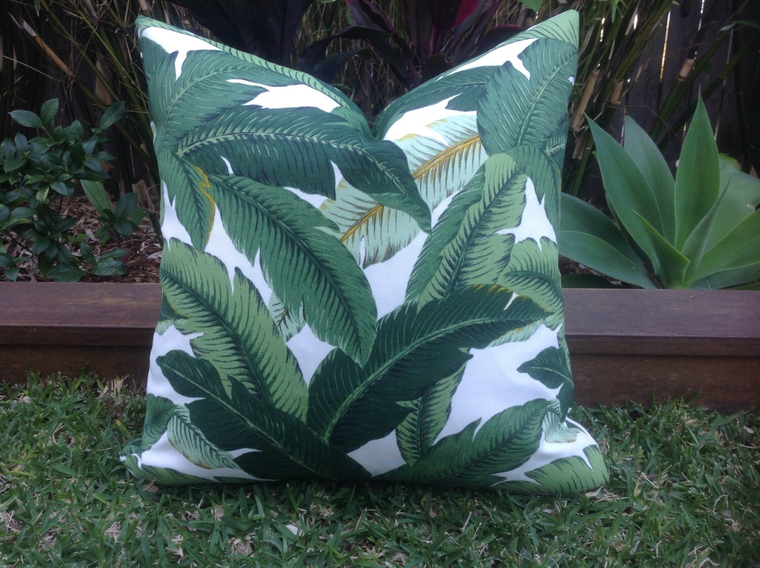 Palm Leaf Cushions Black Tropical Outdoor Cushions Black Etsy