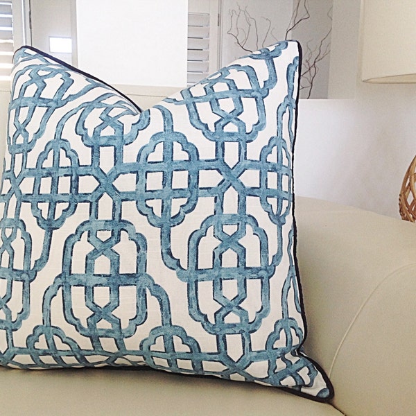 Hamptons Style Cushions, Hampton's Pillows Blue & White Imperial Seaside Blue Geometric Cushion Covers, Scatter Cushion.