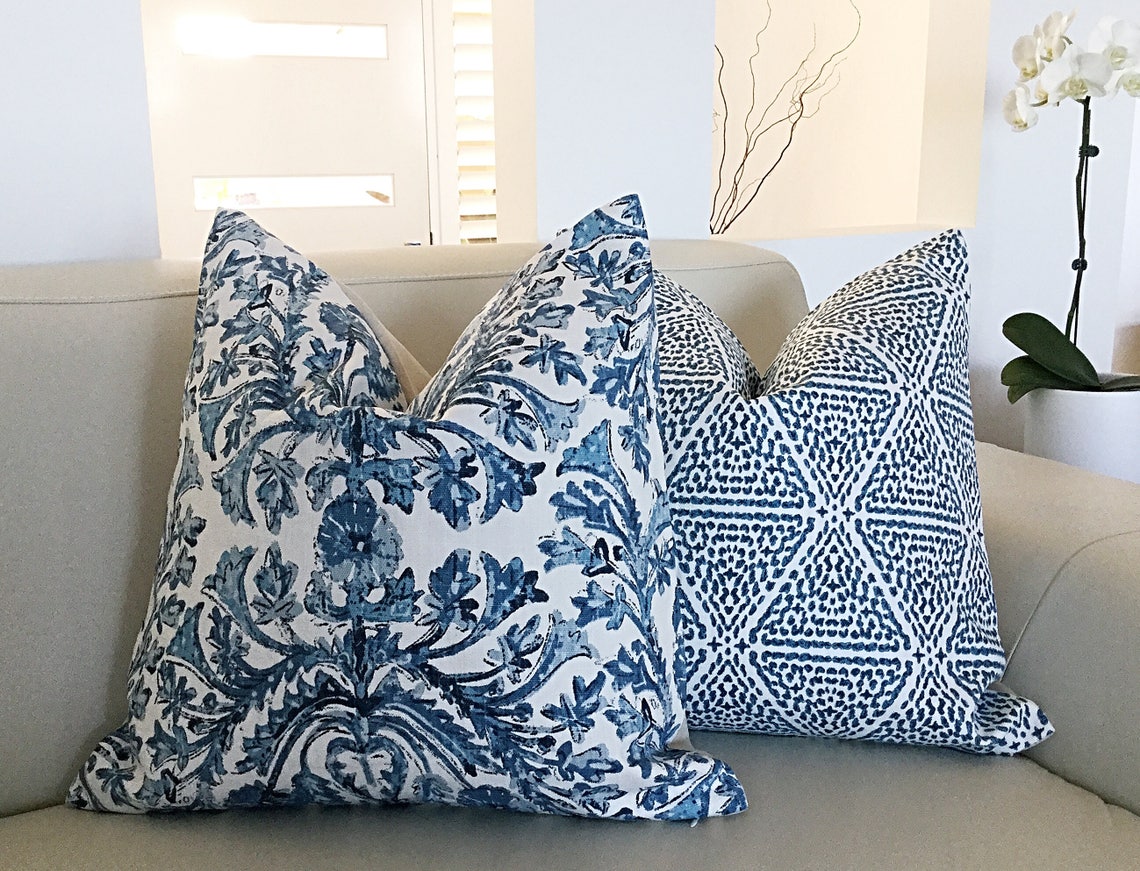 Blue Cushions Azure Blue Cushion Cover Damask Scatter Etsy Australia
