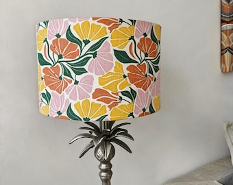 Abstract Bold Floral Lamp Shade: Living room lamp, Bedside Lampshade. Pink, Orange, Green Foliage