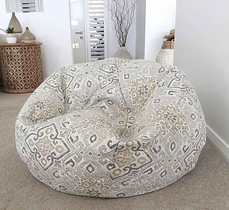 Bean Bag Boho Beanbag Cover Grey Becca Blue Moroccan Bean Etsy UK