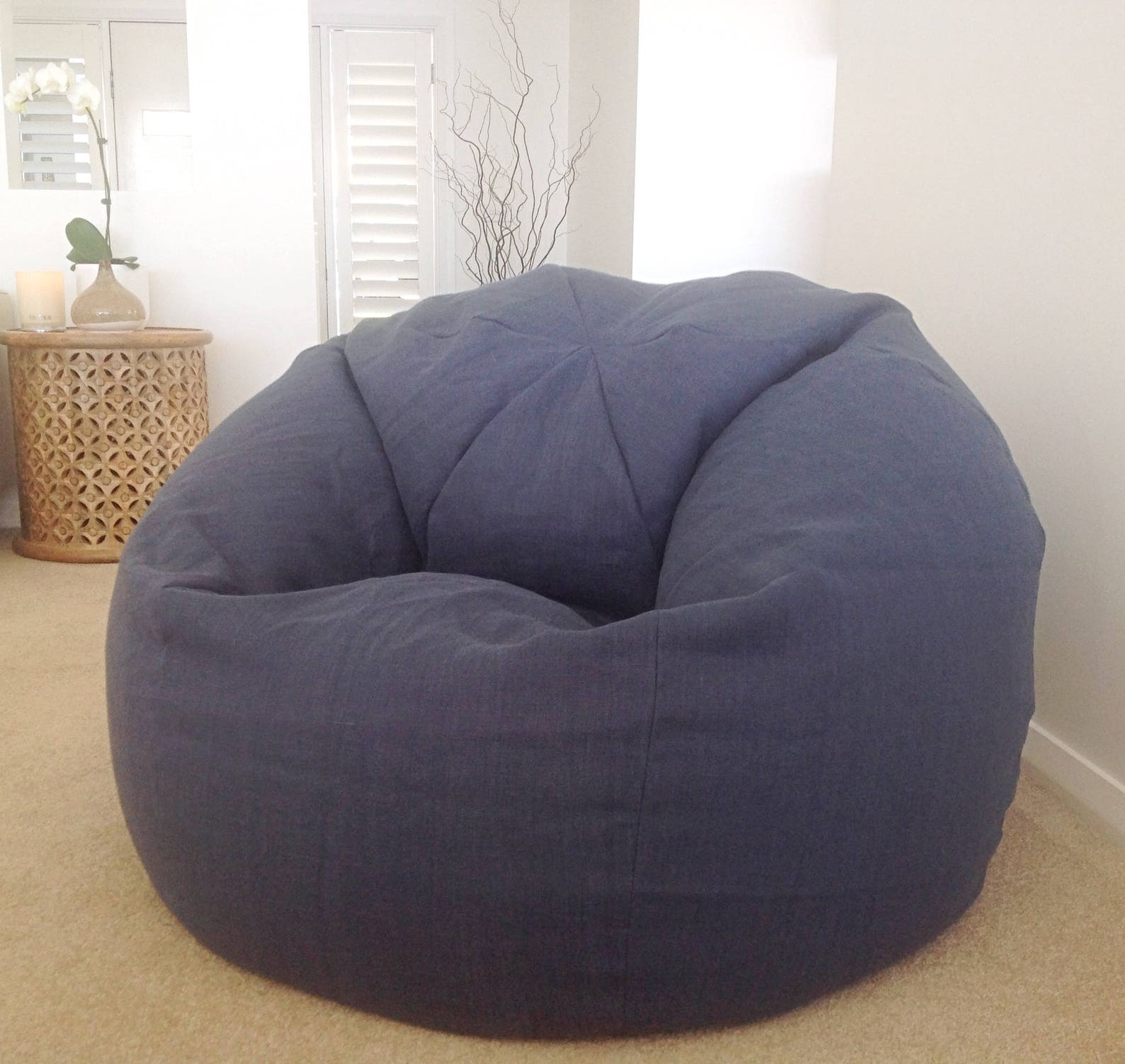 Bean Bag Linen Designer Bean Bag Cover Blue Linen White Etsy Australia