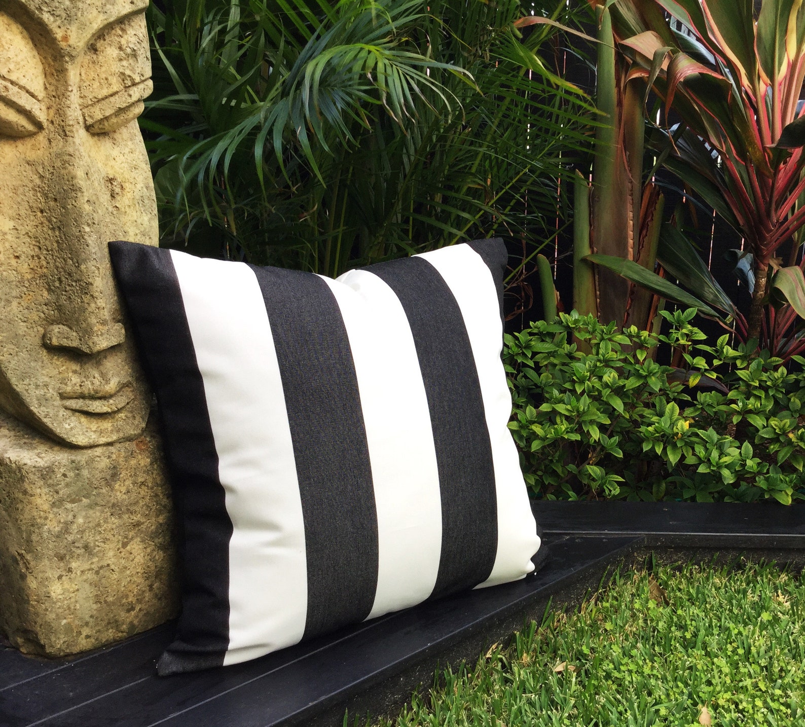 Black and White Striped Outdoor Cushions Sunbrella Fabric Etsy UK