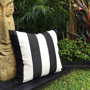 Black and White Striped Outdoor Pillows, Outdoor Cushions, Sunbrella Fabric Outdoor Cover Only, Charcoal Stripe Outdoor Cushions.
