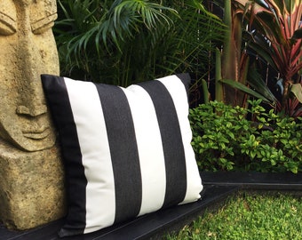 Black and White Striped Outdoor Cushions, Sunbrella Fabric Outdoor Cover Only, Charcoal Stripe Outdoor Cushions  Modern Pillows